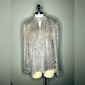 Women’s SILVER/ GOLD sequins long sleeve BLOUSE(CABLE & GAUGE) XL